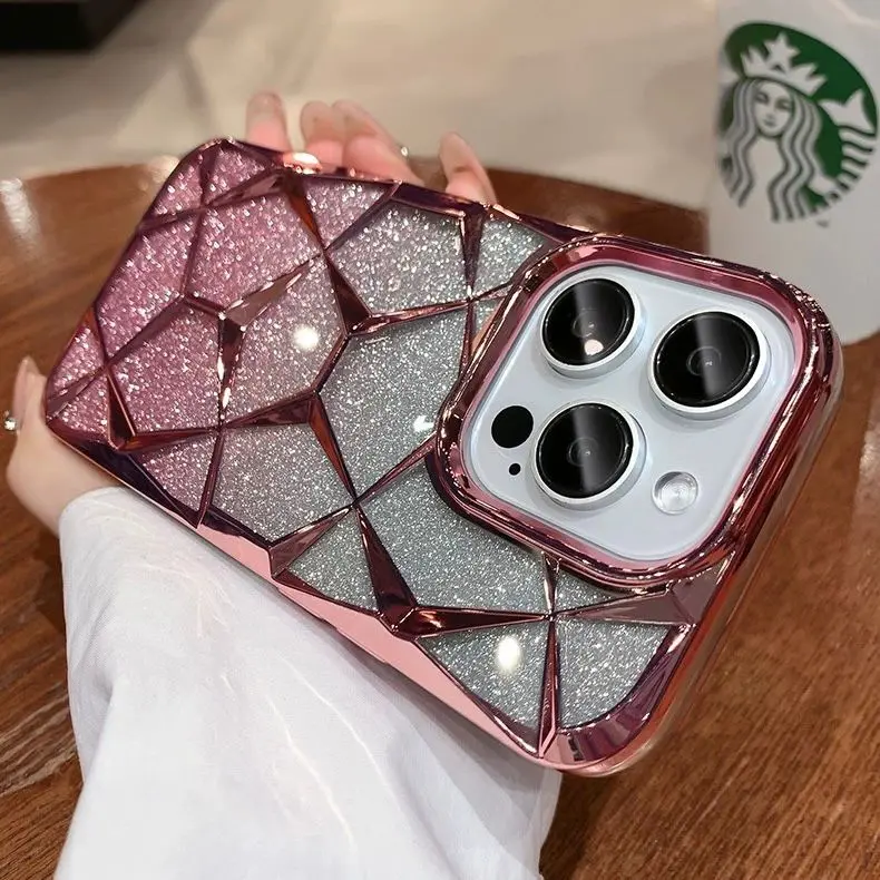 Case Glitter Luxury Quicksand Crystal Chrome 2 In 1 Compatible Iphone 7 8 7+ X Xs Xr 11 12 13 14 15 16 Pro Plus Promax Frame Casing CoverRCI278 2