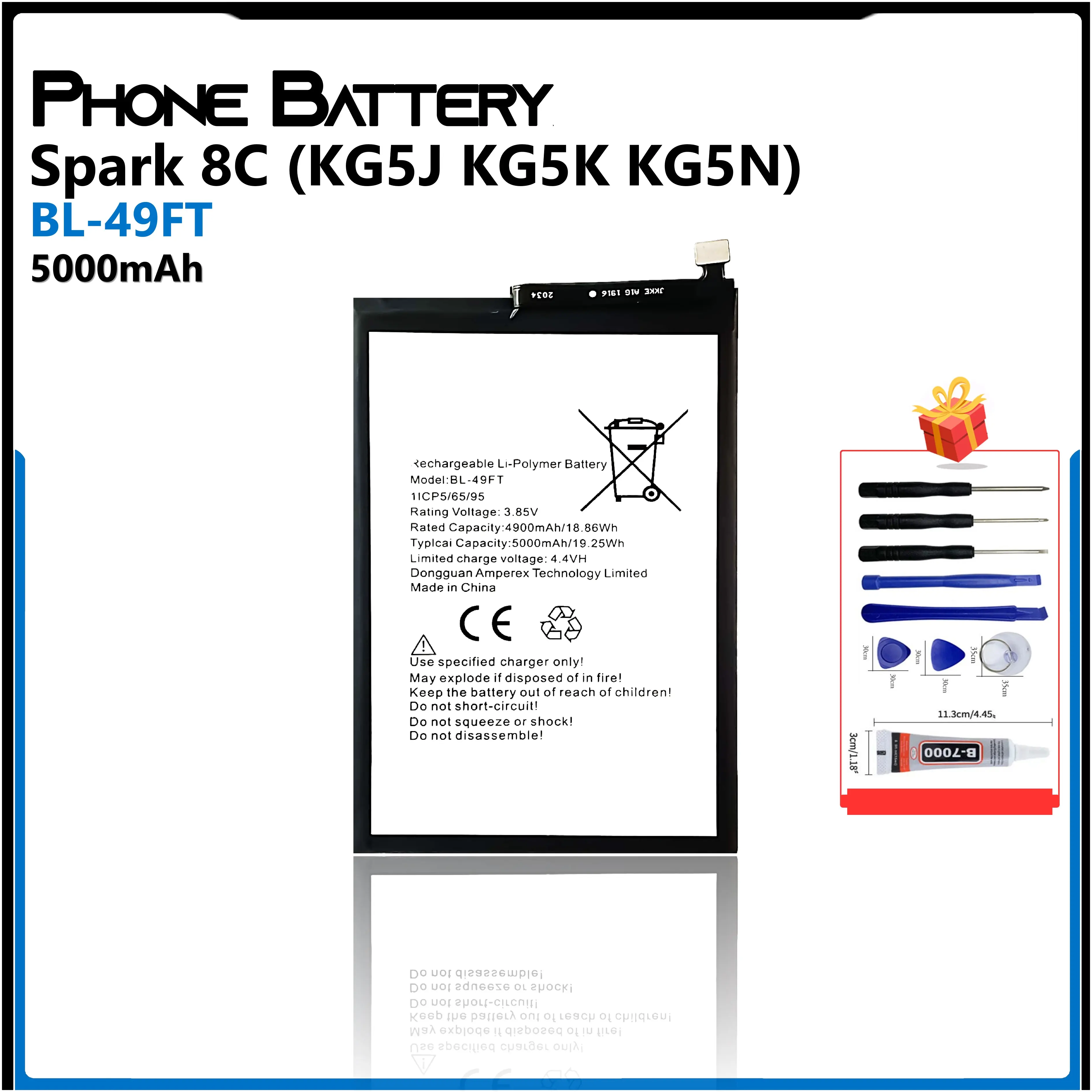 BL-49FT Battery for Tecno Spark 8C | MZ-TECNO KG5K KG5J KG5N