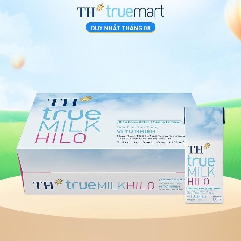 [Affiliate] Thùng 48 hộp sữa tươi tiệt trùng TH true MILK HILO vị tự nhiên 180ml (180ml x 48 hộp)
