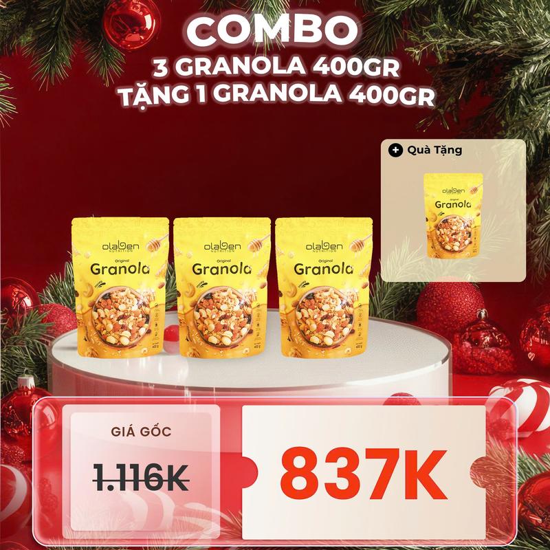 COMBO - 3 Túi 400gr Siêu Hạt Granola Siêu Hạt Vị Truyền Thống Tặng 1 Túi Cùng Loại - Ngũ Cốc Dinh Dưỡng OLABEN by OLABEN NUTRITION