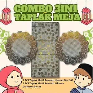 Taplak Meja Motif Random 3 PCS Tahan Kerutan Kedap Air Anti Susut Debu Noda Bahan Canvas Berkualitas Tinggi untuk Meja Makan Asia Tenggara