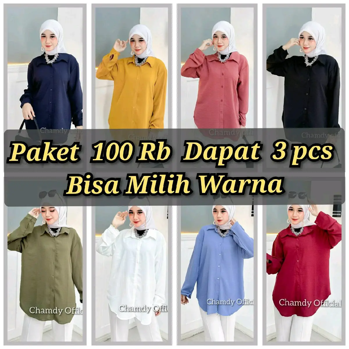 Paket 100 Rb Dapat 3 Pcs Kemeja Krinkle Wanita Polos Lengan Panjang