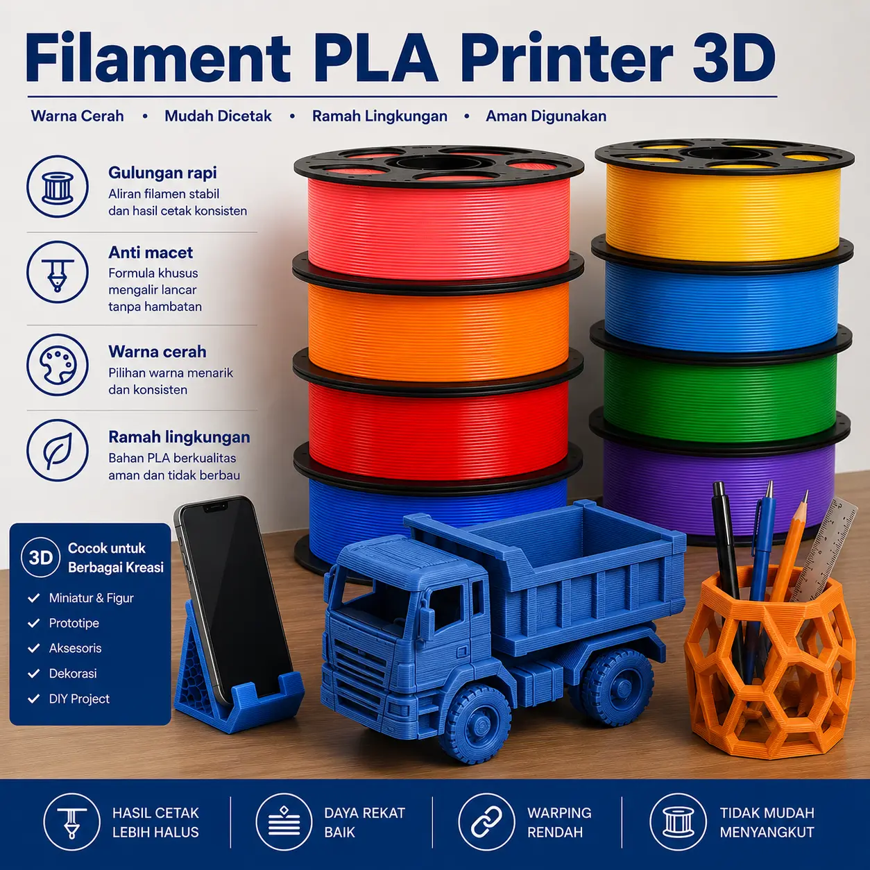Tinta cetak filamen filament PLA printer 3D aneka warna