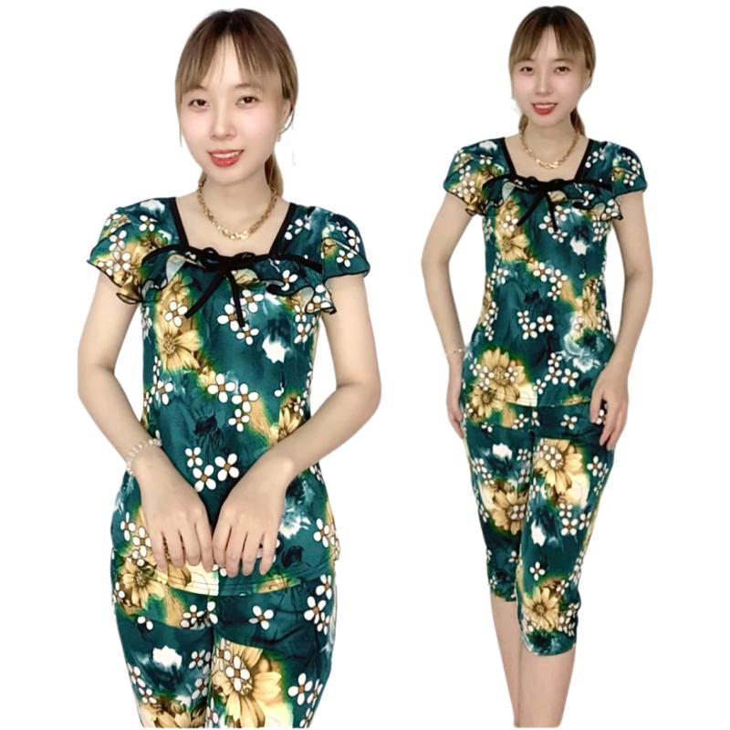 ĐỒ BỘ NỮ LỬNG THUN ATI, TAY ÁO CÁNH TIÊN CỔ VUÔNG VIỀN ĐEN CÓ HAI BÈO Nhung Women