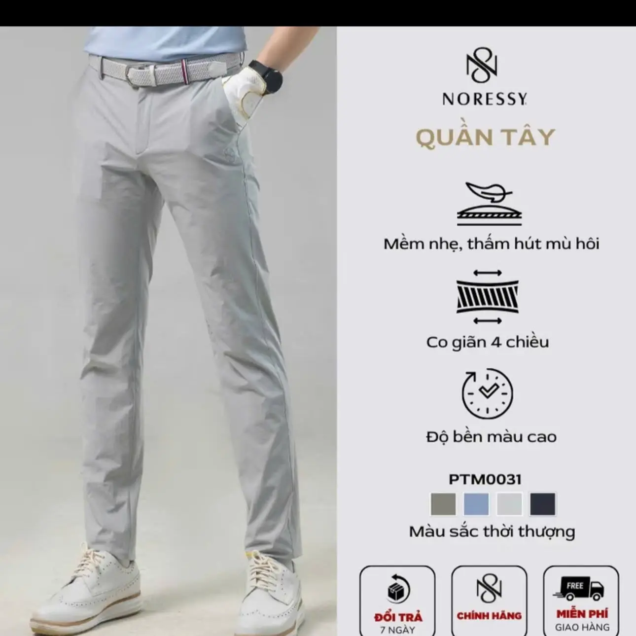 Quần Tây Nam NORESSY, Quần Âu Nam, Vãi Polyester Nhập Khẩu, Thanh Lịch Sang Trọng- PTM0031