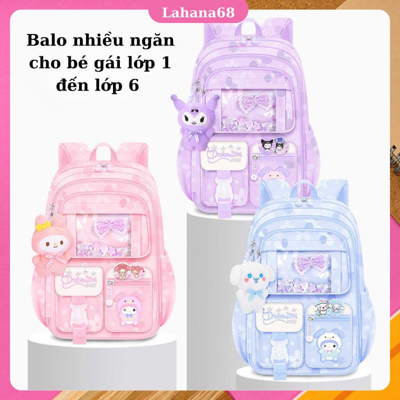 Balo Đi Học Cho Bé Gái Lớp 1 Đến Lớp 6 Chống Nước Siêu Nhẹ Vải Canvas HS01A-Tặng Móc Khóa