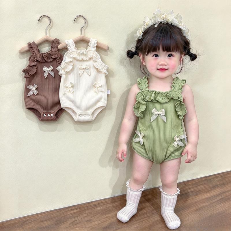 Quần áo bé gái phong cách Hàn Quốc, quần áo mùa hè cho bé, trang phục sơ sinh mỏng nhẹ và dễ thương với dây buộc tua rua, nhẹ nhàng, thoáng khí và không gây ra cảm giác bí nóng.