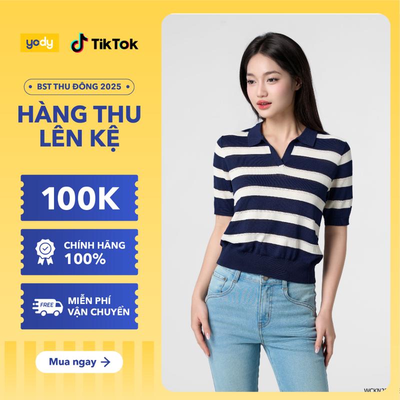 YODY Áo Len Polo Dệt Họa Tiết Kẻ Trẻ Trung Năng Động WCKN25S006