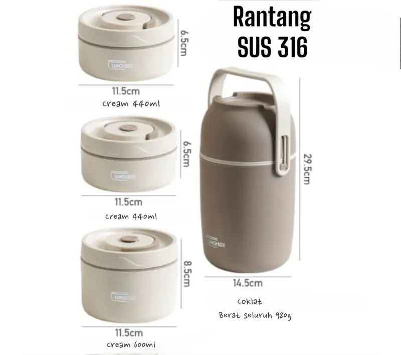 RJ Kotak rantang Bulat 2 & 3 Tingkat  // lunchbox premium // bento bahan Stainless Steel 316L 3
