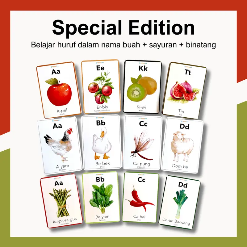 Flash Card Anggota Tubuh - Binatang - Buah - Sayur Bahasa Indonesia Inggris Alat Belajar Anak Edukasi Kartu Hadiah Toys 3