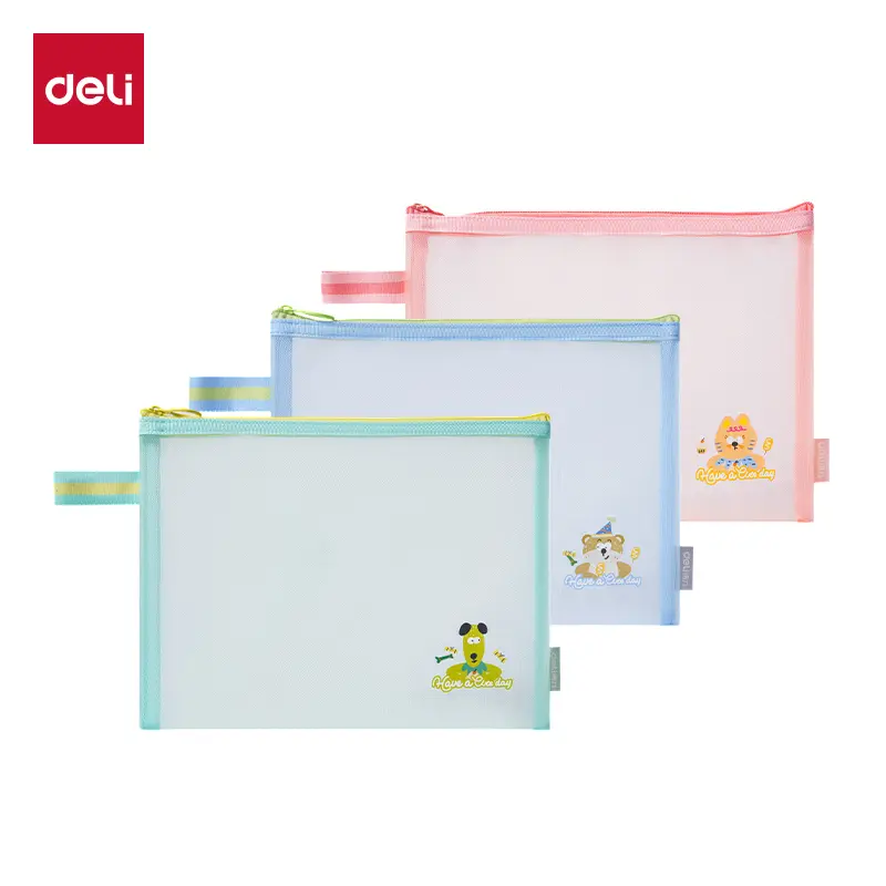 Túi đựng bút lưới bóp viết lưới Pastel trong suốt Deli kích thước A5 hộp bút chống thấm nước, sức chứa lớn cho học sinh 4