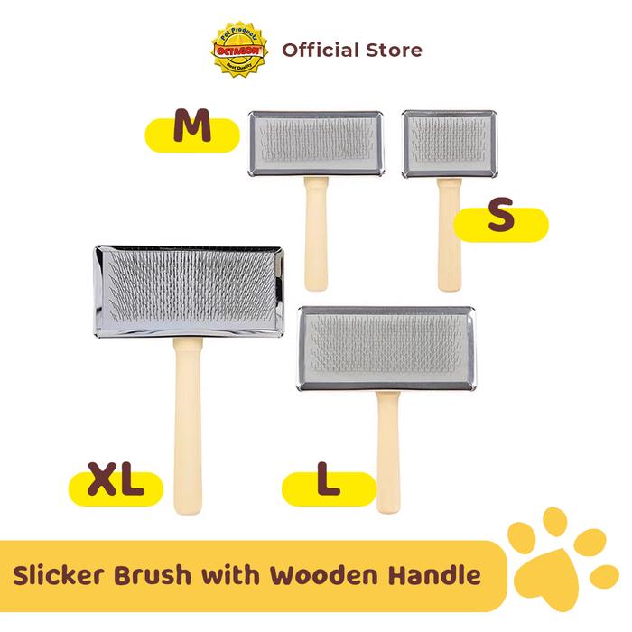 Gambar OCTAGON Sikat Grooming Anjing Kucing Gagang Kayu | Slicker Brush with Wooden Handle - S dari Octagon Pet Indonesia Kota Surabaya Tokopedia