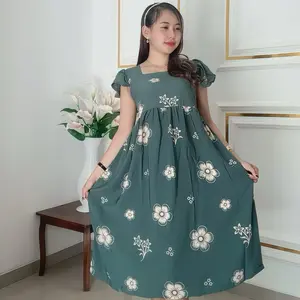 Daster RAISA Lengan Rufle Karet Smok Belakang Bahan Rayon Shantung Premium Daster Modern Adem Nyaman Dress Wanita