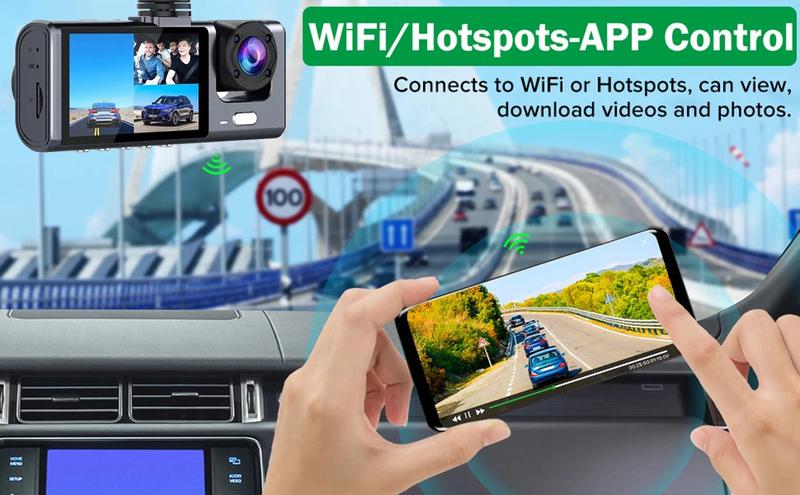 Product Introduction of Dash Cam untuk Kereta, WIFI, 3 Lensa, HD 1080P, Perakam Video, Kamera Pandangan Belakang, Dalaman Kenderaan, 2.0 Inci, Kotak Hitam, Alat Ganti Auto 3
