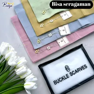 (BUCKLE SCARVES) PARIS OLIVE METAL LOGO LC POUCH•jilbab segiempat polos•laser cutting segiempat pouch•kerudung segiempat azara•hijab segiempat•azara voal paris premium• segi empat