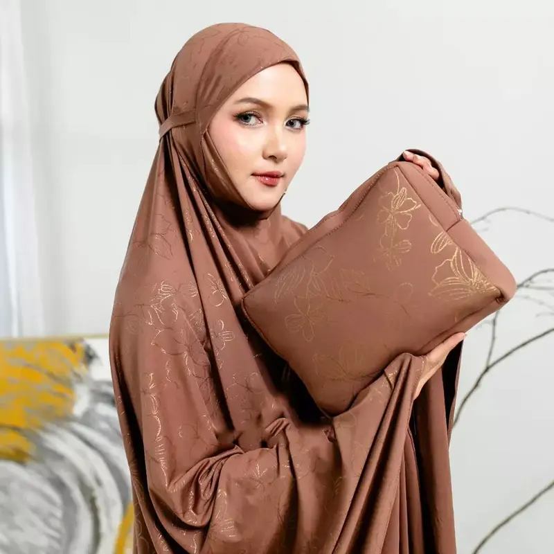 [ FREE BAG ] Mukena Jersey Premium Jumbo Motif Print Bahan Spandek Jersey - Mukna Jersi Wanita Muslim - Pakaian Muslim 8