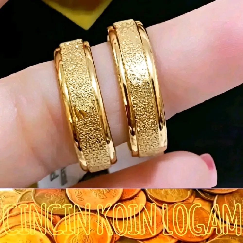 KOIN ASLI Cincin Pasir Gold Wanita Terbuat dari Logam Asli 1991-1992 Perhiasan Anti Karat Kualitas Terbaik Rings