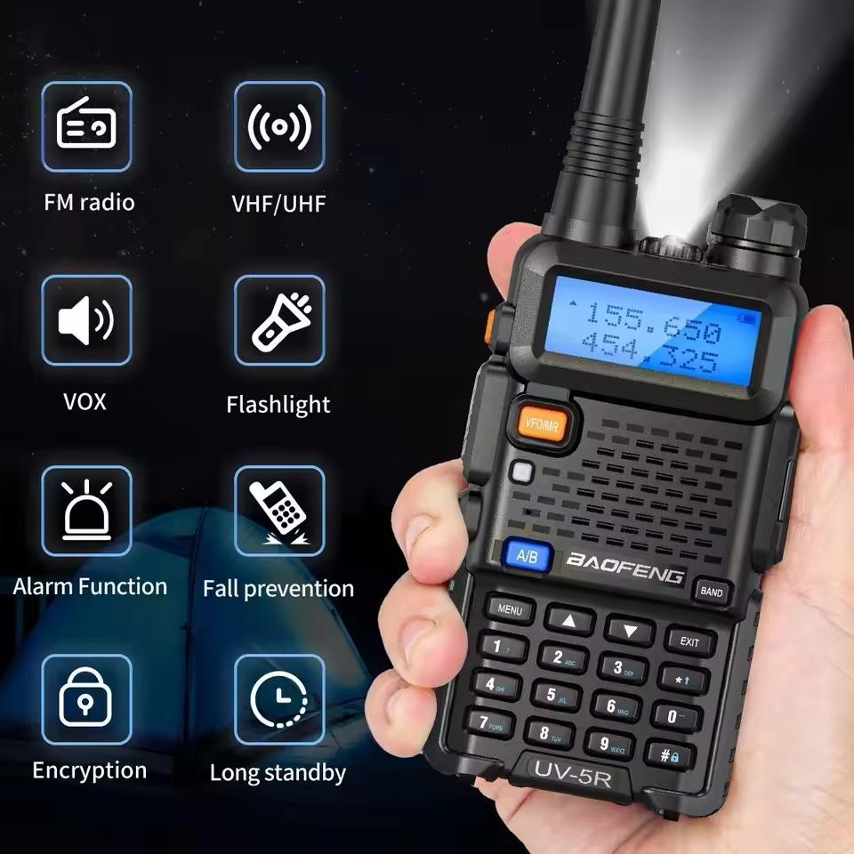 HT Baofeng UV5R Walkie Talkie Dual Band 5W 128CH UHF VHF handy talkie luar ruangan walky talky antena adaptor led BF-UV5R
