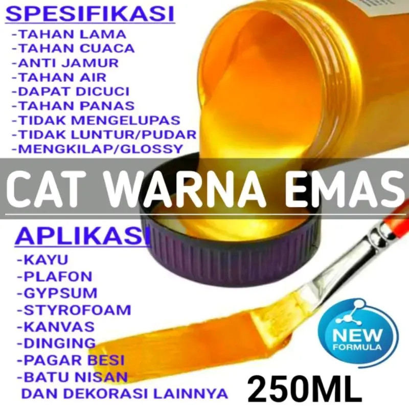 cat gold metallic cat warna emas acrylic 250ml hasil mengkilap