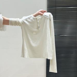 Design Round Neck Half Zip Long Sleeve T-Shirt Inner Layer Fall New Korean Style Top for Women, Stylish Casual Wear 3811# Womenswear Basic Fitted Minimalist