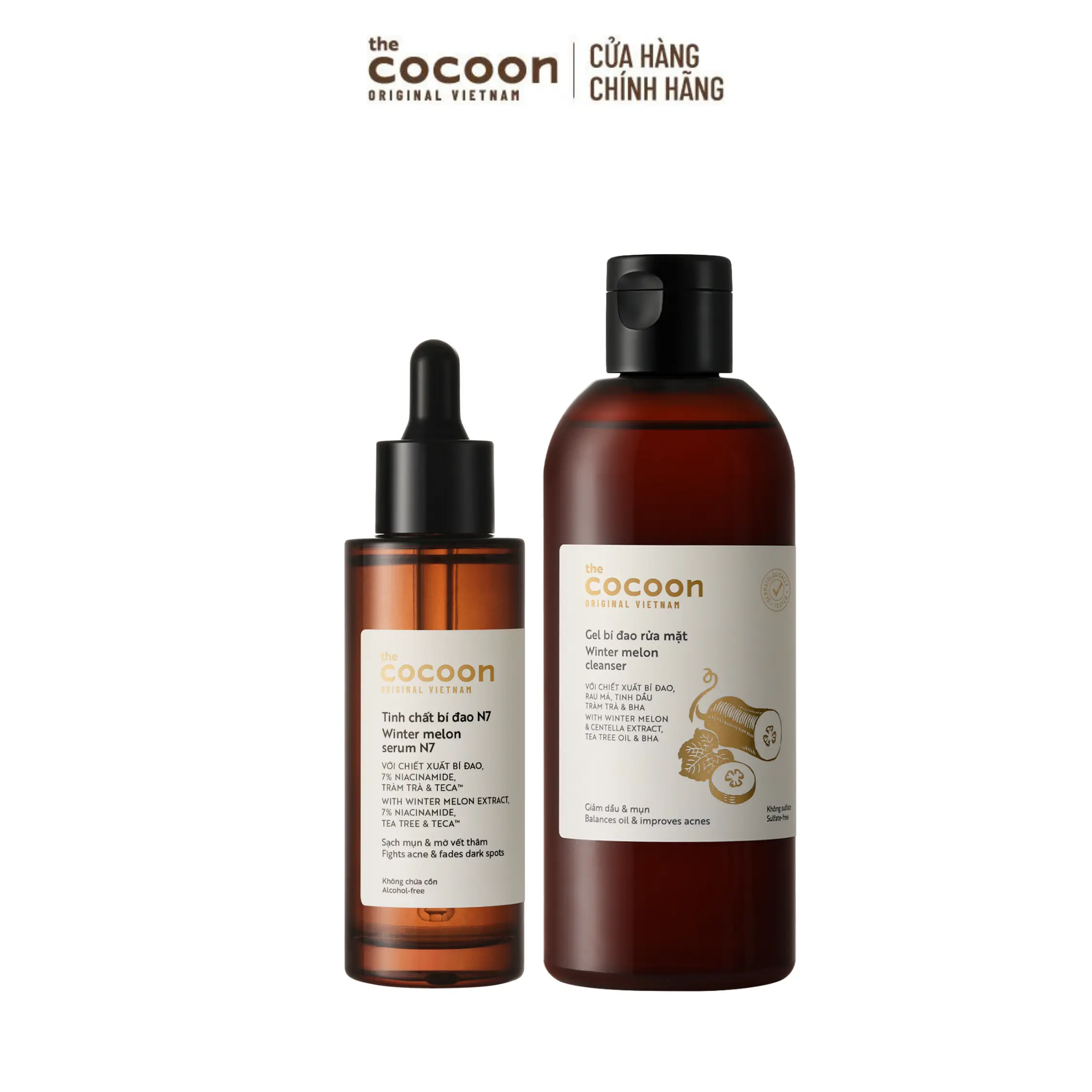 Ảnh đại diện COMBO 1 Tinh chất bí đao N7 - 7% Niacinamide Cocoon 70ml + 1 Bigsize Gel rửa mặt bí đao 310ml