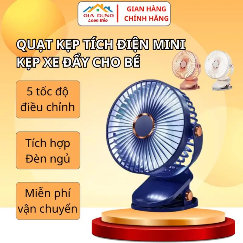[ Top 1 ] 5 Tốc Độ Gió-(Size To 15cm)Quạt Kẹp Bàn Tích Điện Đa Năng 5 chế độ gió 3 đèn - Có Dây Sạc Đi Kèm Quạt Điện