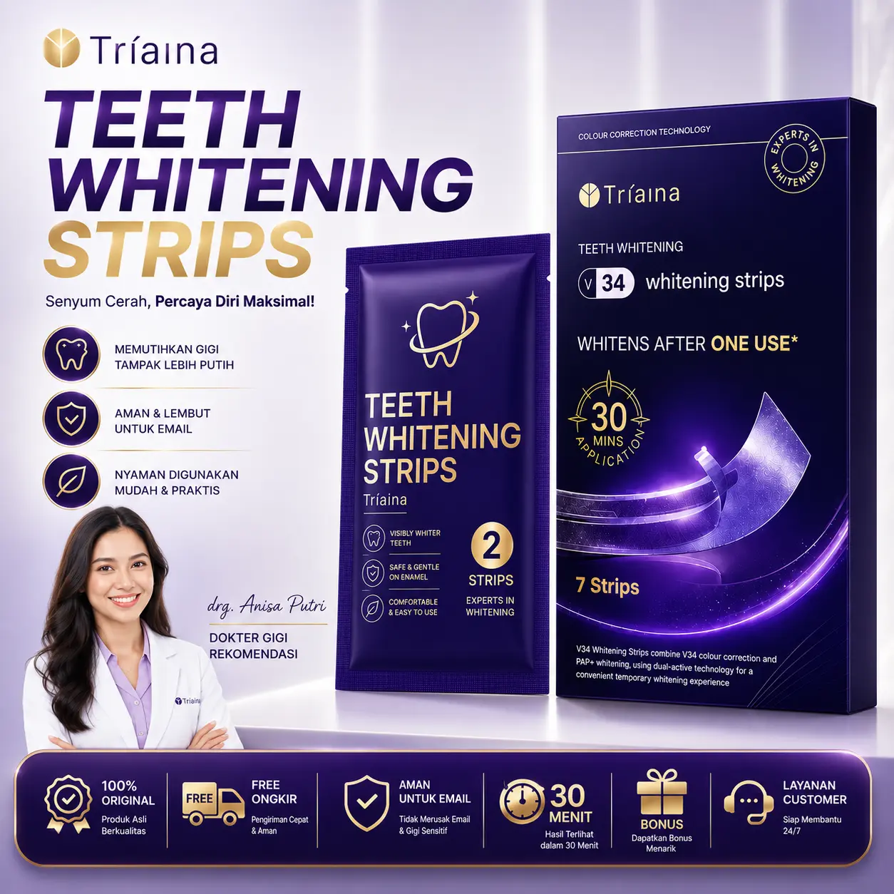 [2.0] Triania Whitening Strips – Strip Perawatan Gigi untuk Membantu Mengurangi Tampilan Noda Memutihkan Gigi