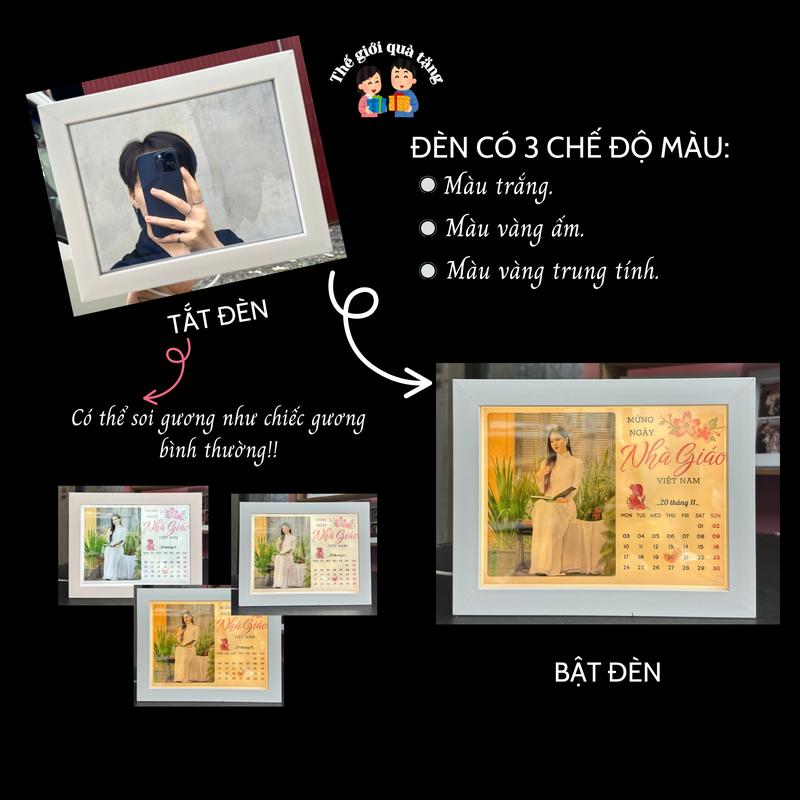   Tặng Hộp + Rơm +Thiệp  Khung ảnh gương ,bật đèn hiện ảnh siêu đẹp,in ảnh theo yêu cầu ,đèn bật 3 chế dộ 