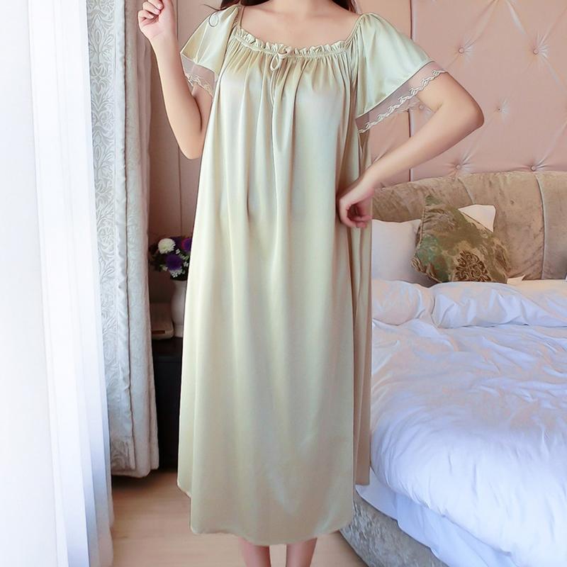 Váy Ngủ Ren Ngoại Cỡ Cho Nữ, Có 10 Màu, Thích Hợp Cho Mùa Hè, Váy Ngủ Satin Ren Mỏng, Màu Trơn ngắn Tay, Đồ Ngủ Thoải Mái 2
