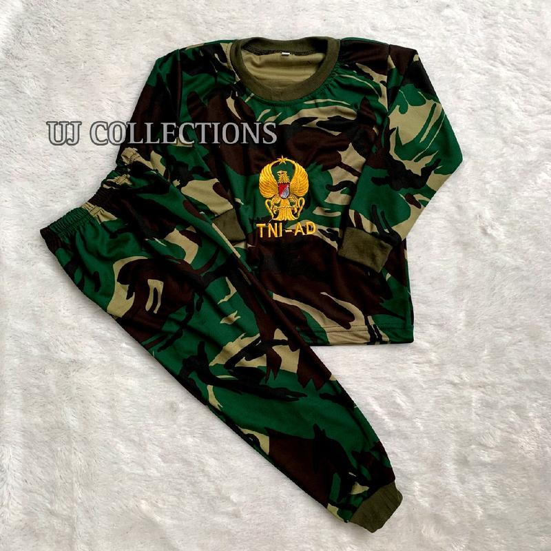 Setelan kaos anak tangan panjang loreng malvinaz - Baju treaning anak loreng army kids unisex Bordir Celana Fashion 0