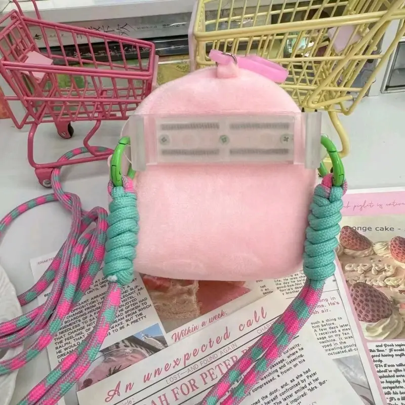 (0031) Gantungan Hp Aestetic lanyard strap mini bag  boneka cute korean  pink Handphone holder Tali soft silicon ungu tua 6