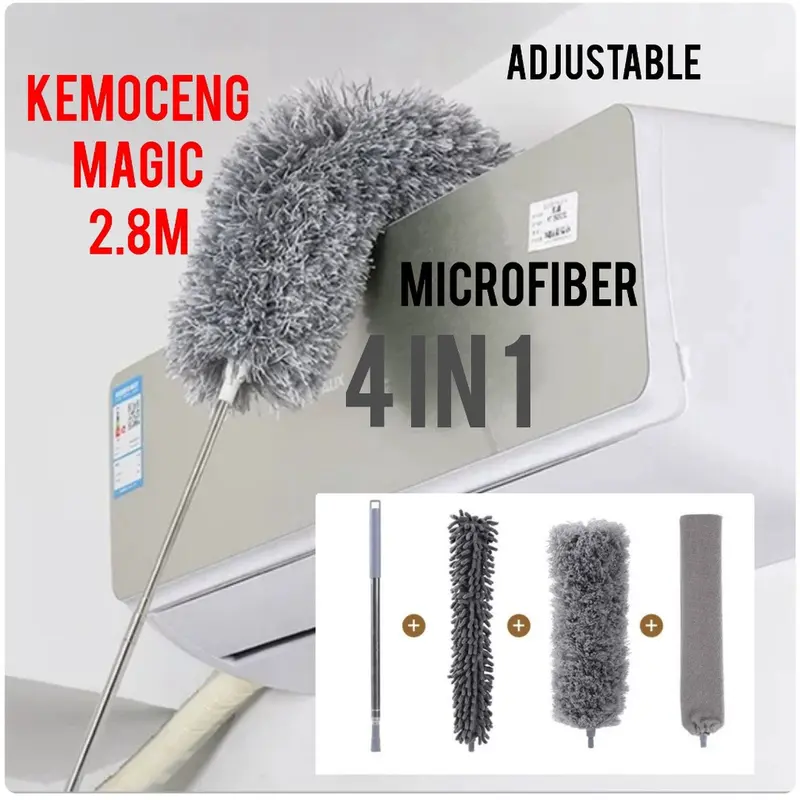 WWEISHOP KEMOCENG 4IN1  KEMOCENG 2,8 METER MICROFIBER MAGNET DEBU BISA TEKUK ADJUSTABLE / ALAT PEMBERSIH RUMAH KEMOCENG ABU ABU MULTIFUNGSI 0