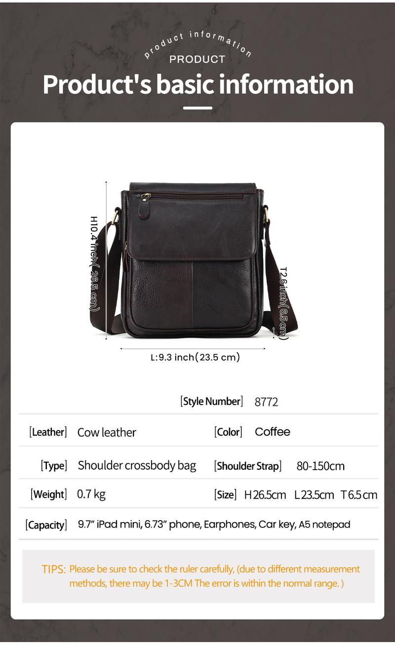 Product Introduction of Men's Business Briefcase Large Capacity Solid Shoulder Bag Soft Genuine Leather Flap Crossbody Bag 14
