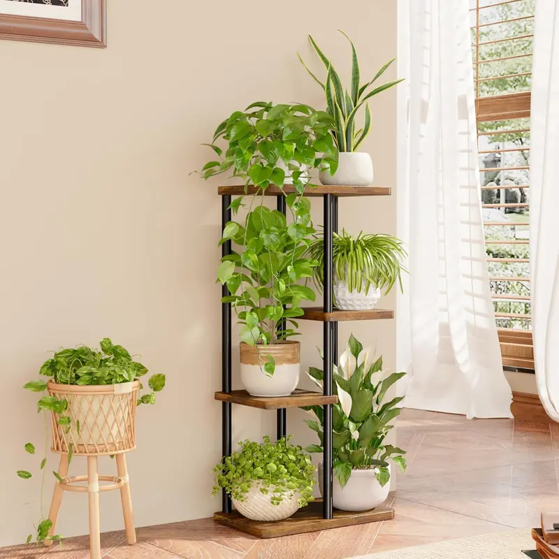 Bamworld Plant Stand Indoor Metal Plant Rack Outdoor Black Plant Holder 4 Levels 5 Pot for Multiple Plants Corner Plant Table for Patio Garden Balcony Living Room (39 x 23 x 78 cm) 3