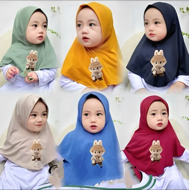 Jilbab Anak Lucu Labubu Bayi 0-18 Sampai 2 Tahun Bulan Kerudung Anak Muslim Instan Sekolah 0