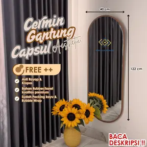 [free kemasan kayu] Shafira Frame Cermin Gantung Dinding Rubber Aestetic Premium 40x122 cm Full Frame Fiber Warna Hitam & Cream Gratis Packing Kayu & Bubble Wrap