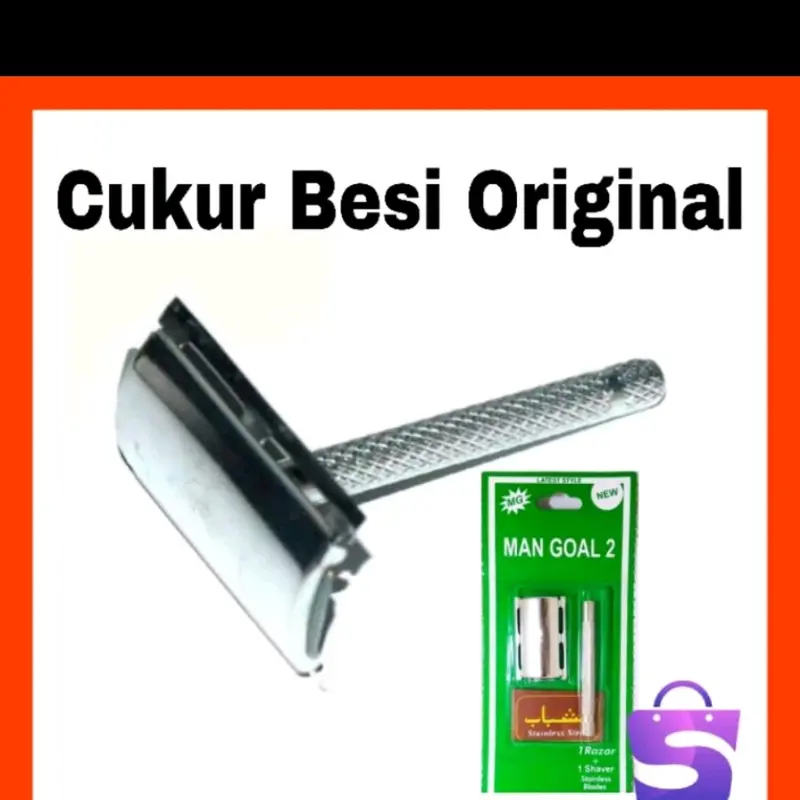 [1 rtg isi 6 pcs] Alat cukur kumis besi stainless + silet jadul - cukuran jenggot 7