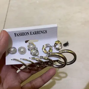 Vary Vase Korea Kepribadian Elegan Anting-Anting Persegi Emas Perak Perak Anting-Anting Bulat Mutiara  5-6/30/56 Pcs Set  Aksesoris Perhiasan Wanita  Paduan Perak anting  titanium  wanita
