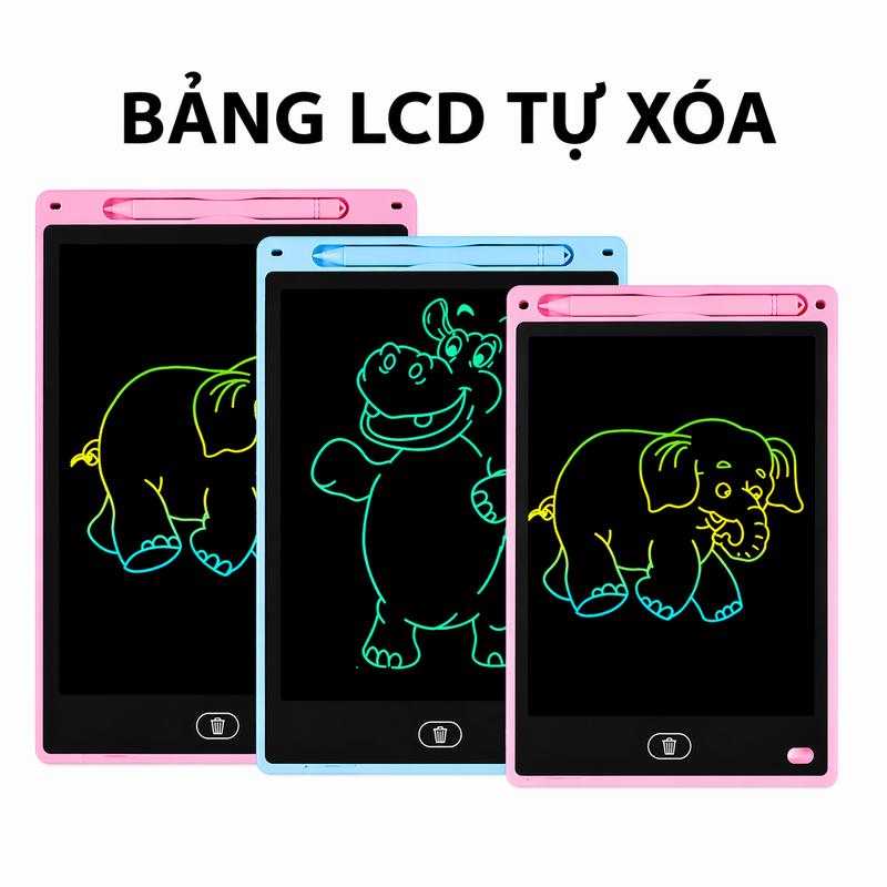XẢ KHO Bảng Vẽ LCD Cho Bé 8–12 Inch | Viết Xóa 1 Nút Kèm Bút + Pin Deal Hot