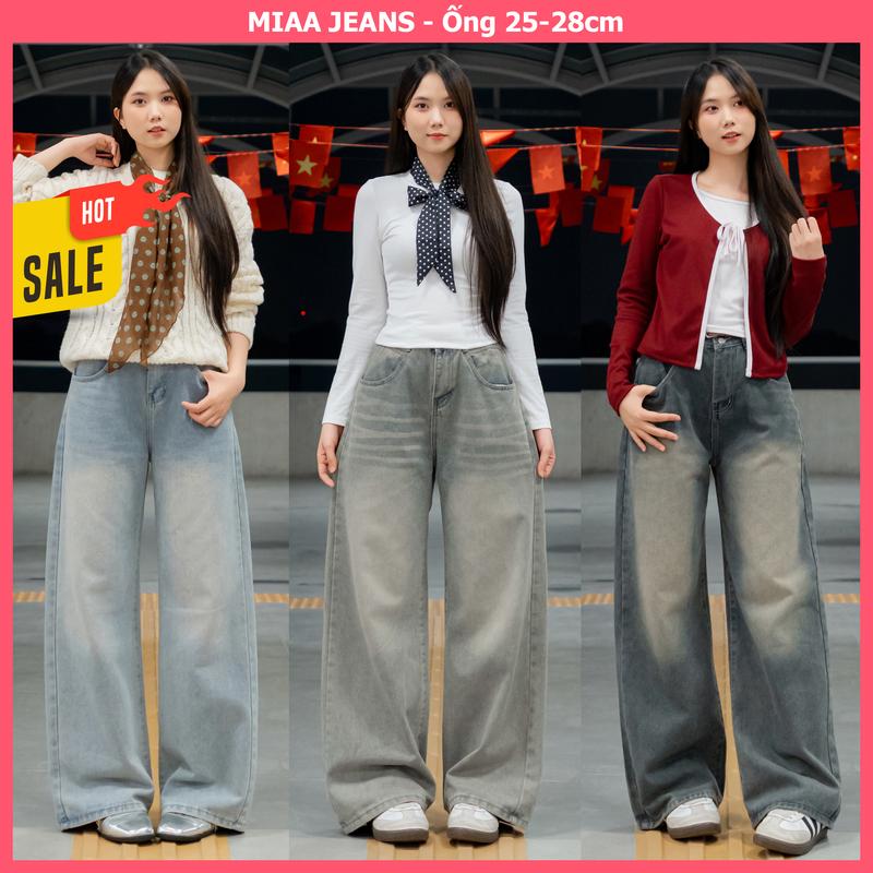   MIAA  Quần Jeans Nữ Ống Suông Rộng 25-28cm Cạp Cao - Màu WASH Xanh Nhạt Đen Xám,... - Chất Vải Jeans Mềm - Quần Jean Nữ Dáng Suông - Size XS-XL -  Quần Jeans Ống Rộng Đẹp 