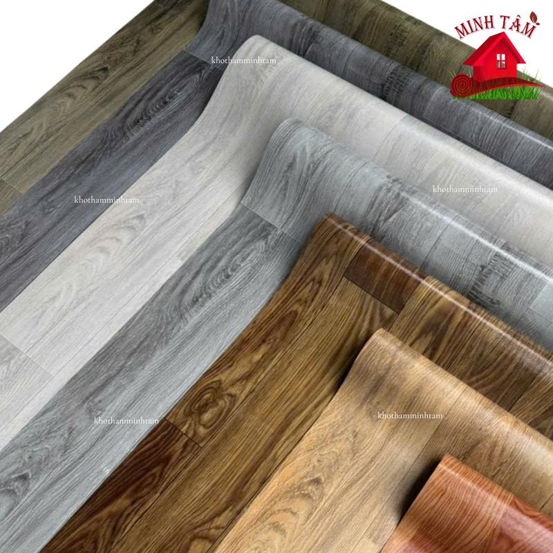 Thảm Simili Trải Sàn Dày 0.45mm, lót sàn nhà vân gỗ siêu dẹp.