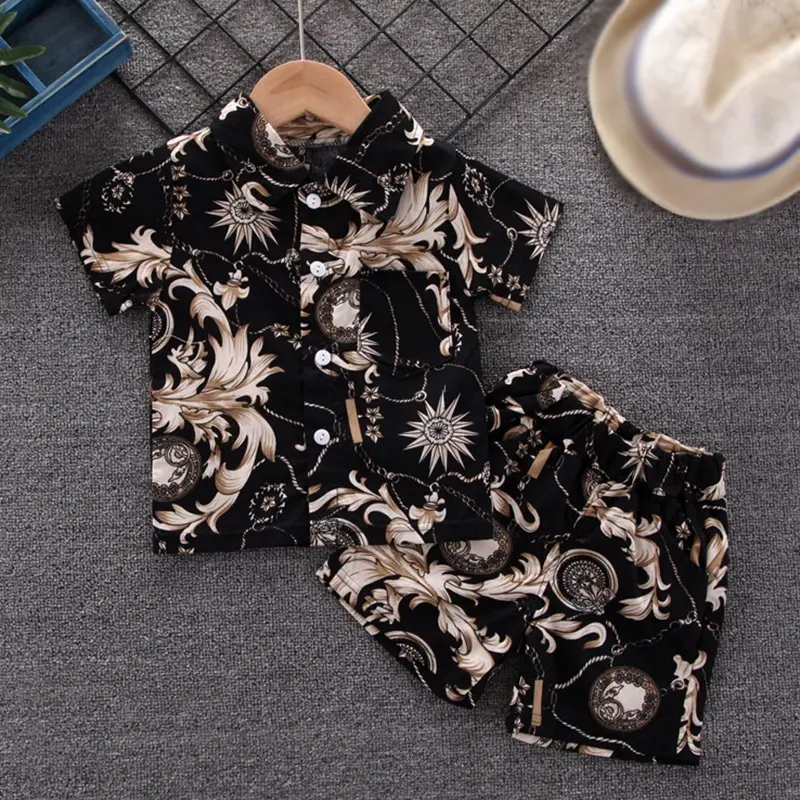 Set Baju Bayi + Seluar Pendek, Baju Lengan Pendek Kanak-kanak Musim Panas + Sut Seluar Pendek Lelaki Kecil Dan Sederhana Set Cetakan Penuh