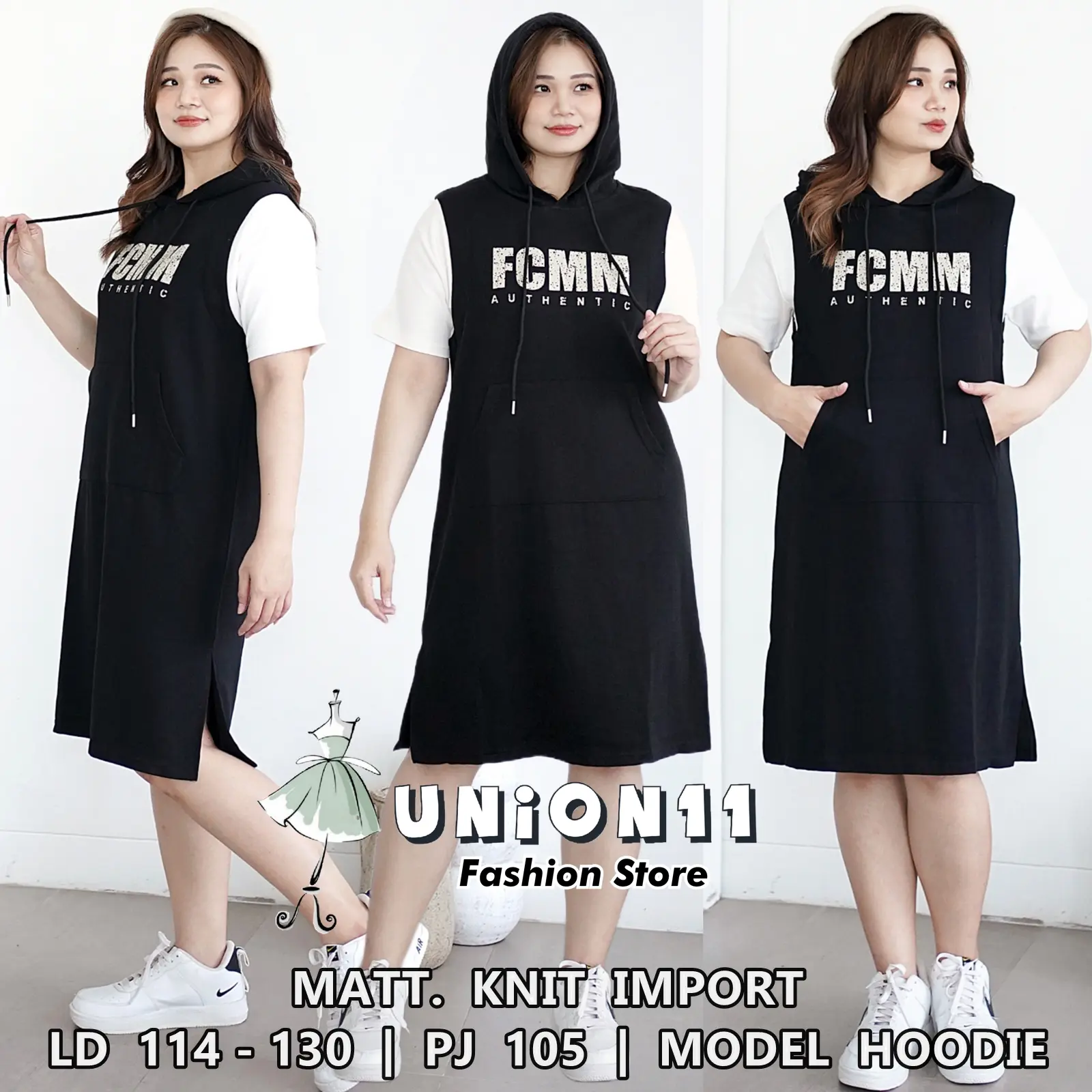 Union11 - Dress Wanita Jumbo Muat Sampai Bb 90 Kg / Gaun Import Big Size Casual Nyaman Di Pakai Xxxl