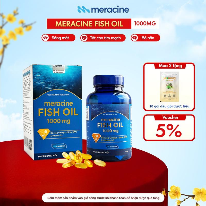  Dầu cá Omega 3 Meracine Fish Oil tăng cường thị lực và sáng mắt bổ sung DHA EPA và vitamin E lọ 90 viên  Meracine Fish Oil  