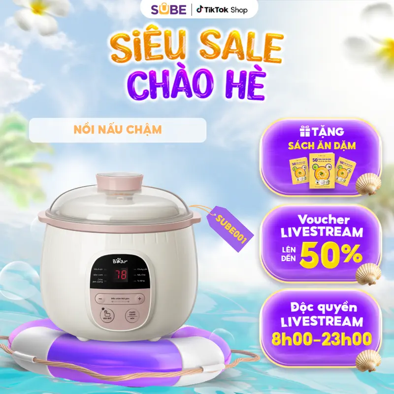 [Tặng Cẩm nang ăn dặm] Nồi Nấu Cháo Chậm BEAR Nồi Nấu Chậm, Nồi Điện Đa Năng, Nồi Nấu Đa Năng, Nồi Nấu Cháo Cho Bé Ăn Dặm, Nồi Chưng Yến Hầm Canh Nấu Chè Kho Cá Tiết Kiệm Thời Gian Giữ Nguyên Chất Dinh Dưỡng SUBE001 0