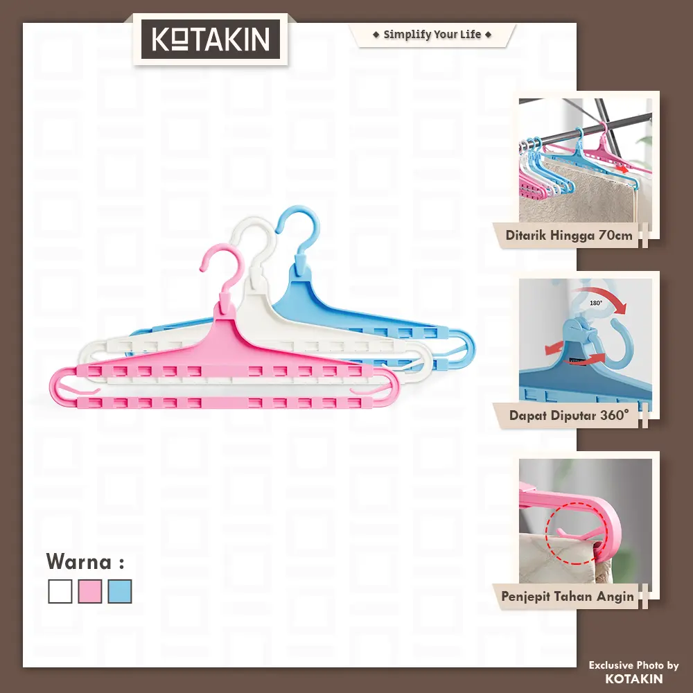 Hanger Handuk Tarik Lebar Gantungan Selimut Sprei Sajadah Bahan Plastik Tebal
