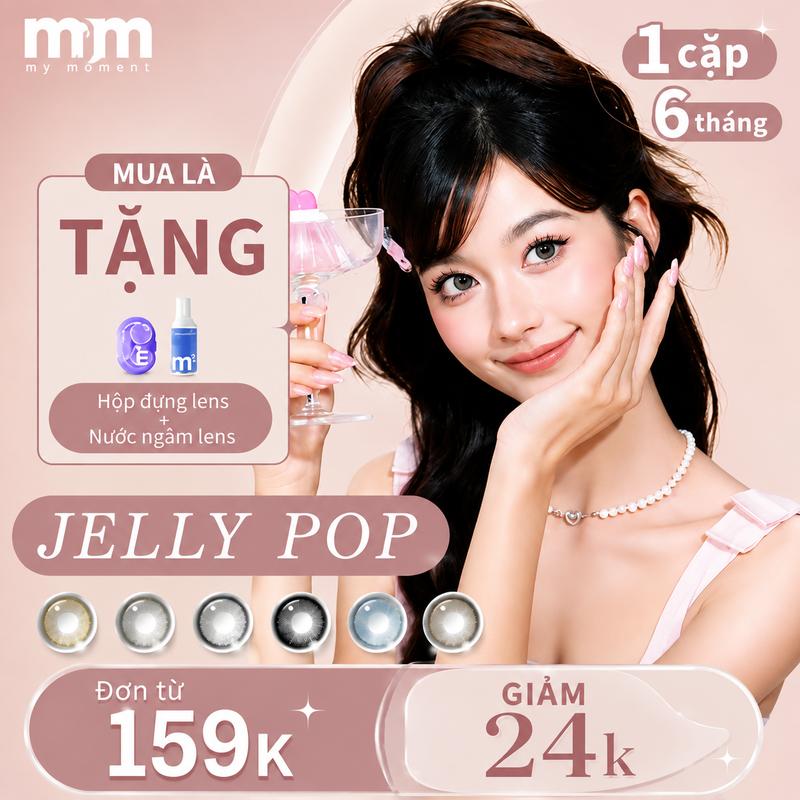 【1 CẶP DÒNG 6 THÁNG】MM Jelly Pop xám, đen, nâu, xanh dương, xanh lá DIA14.2-14.5mm kiểu tự nhiên, phù hợp trang điểm, kiểu hẹn hò