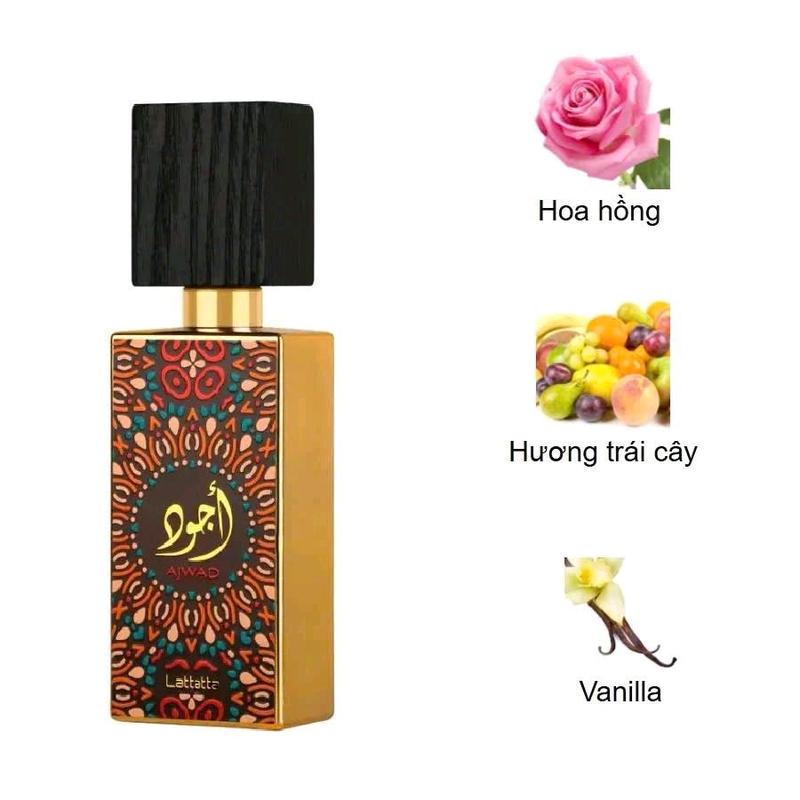 Full box 60ml Nước hoa unisex Ajwad latatfa thổ cẩm mùi nhẹ nhàng sang trọng.cosmetic perfume xịt thơm nam nữ tinh dầu