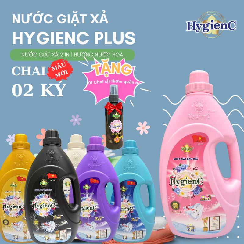 Chai 02 Kg Nước giặt xả đậm đặc hương nước hoa HyGienC Plus Làm Sạch thơm quần áo - Tặng 01 Chai xịt thơm quần áo 100ml