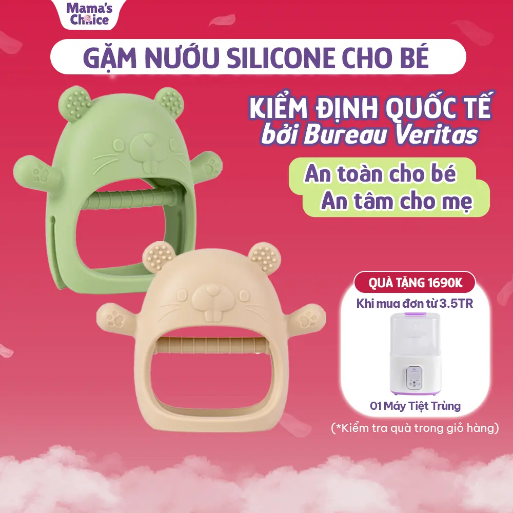 Gặm Nướu Mama's Choice Cao Cấp Cho Bé, Kiểm Định An Toàn Quốc Tế, Chất Liệu Silicone Bạch Kim, Có Hộp Bảo Quản